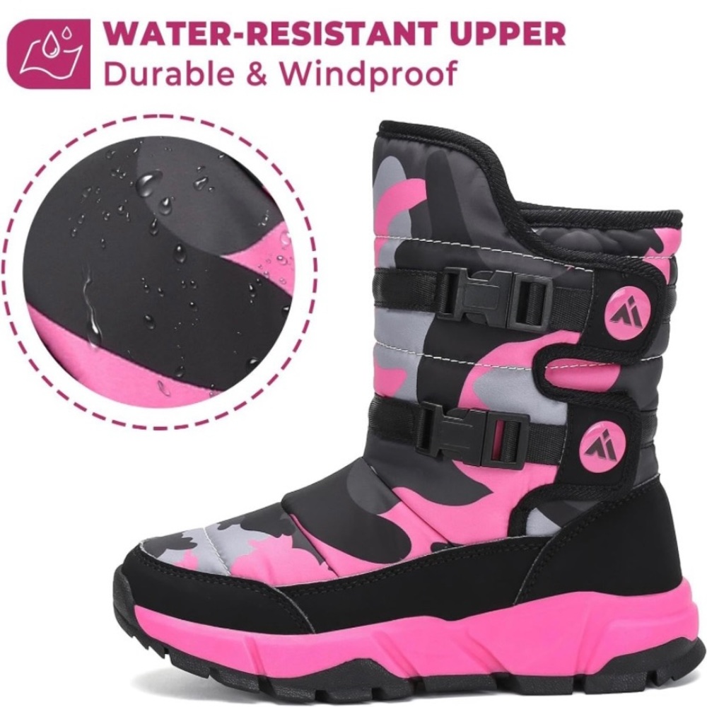 Mishansha Kids Pink and Black Snow Boots